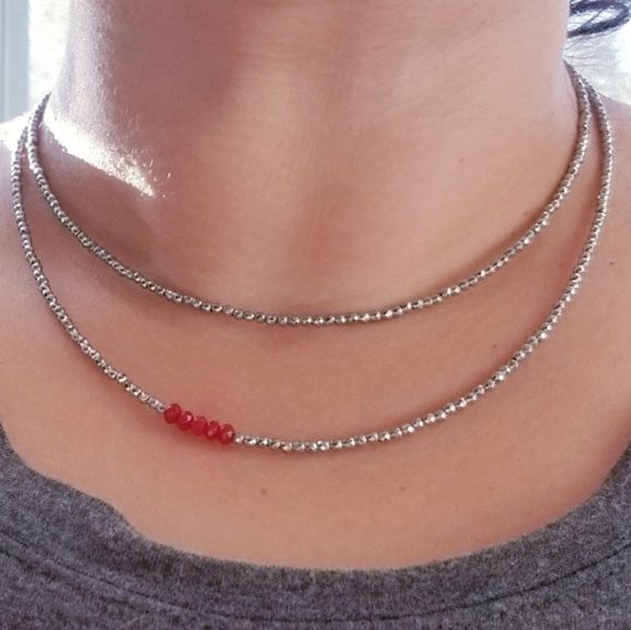 Ruby & Hematite Double Row Stacking Necklace - Picture 6 of 8